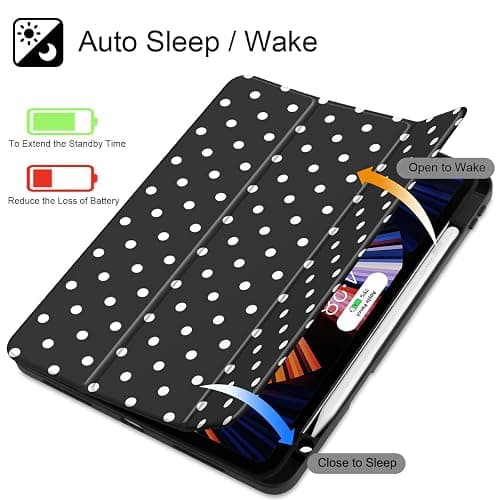 Tuiklol for iPad Pro 11 Inch 4th / 3rd / 2nd / 1st Gen (2022 2021 2020 2018) Case -Built-in Pencil Holder Shockproof Cover Clear Transparent Back Shell with Auto Wake/Sleep, Spot-Black thumbnail 3