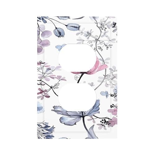 Naiqadnehz Outlet Covers Watercolor Floral Pink Blue Purple 1 Gang Duplex Light Switch Cover Plate Decorative Switch Plate Covers Electrical Socket Cover for Home living Room Decor - Image 1