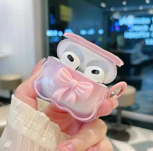 Cute AirPods 3rd Gen Clear Case, Girly 3D Bow Design Soft TPU Protective Shockproof Kawaii Airpods 3rd Generation Skin Cover with Cleaner Kit & Keychain Girls Women for Apple iPod 3 Gen -Pink Bow thumbnail 2