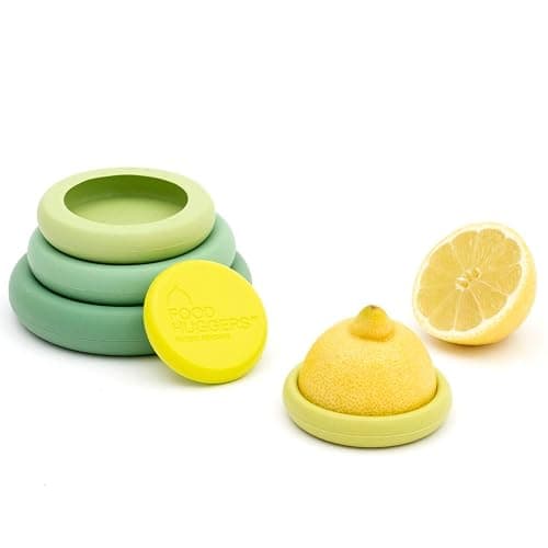 Food Huggers 5pc Reusable Silicone Food Savers | BPA Free & Dishwasher Safe | Fruit & Vegetable Produce Storage for Onion, Tomato, Lemon, Banana, Cans & More | Round, Sage Green thumbnail 8