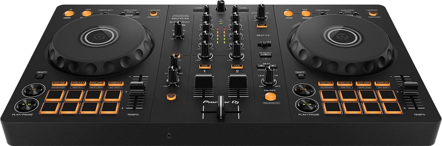 Pioneer DJ DDJ FLX4 2-Channel DJ Controller - Black Bundle with Gator Case, Headphones, and Austin Bazaar Polishing Cloth thumbnail 3