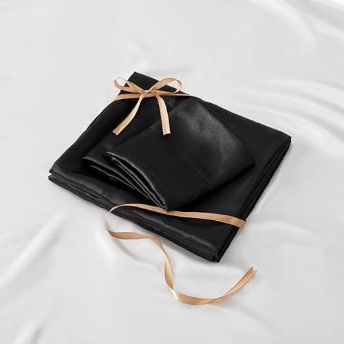 BEDELITE Satin Sheets Queen Size Bed Set, Luxury Soft Black Silky Sheets for Hair and Skin, Similar to Silk Bed Sheets Set 4 Pieces with 1 Deep Pocket Fitted Sheet, 1 Flat Sheet, and 2 Pillowcases thumbnail 8