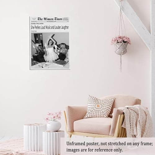 Vintage Newspaper Wall Art Black and White Feminist Canvas Posters Loud Music Laughter Quote Print for Trendy Preppy Party Room Closet Bedroom Empowerment Wall Decor 11x14in Unframed thumbnail 6