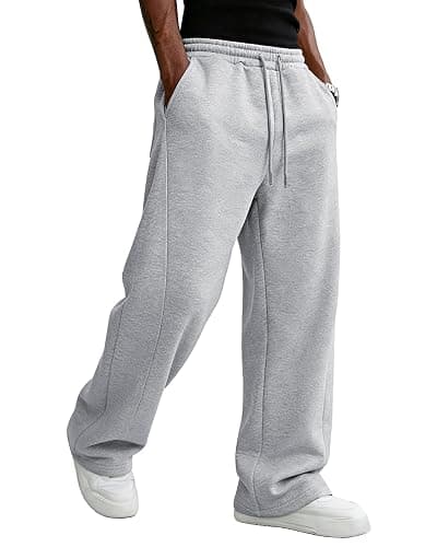 Men's Baggy Sweatpants Fleece Wide Leg Lounge Pants Drawstring Waist Loose Fit Cotton Jogging Sweat Pants with Pockets thumbnail 5