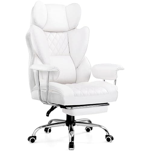 COMHOMA Big and Tall Office Chair, High Back Leather Gaming Chairs with Footrest, Executive Ergonomic Office Chair with Pocket Spring Lumbar Support and with Outward Fixed Soft Armrests - Image 1