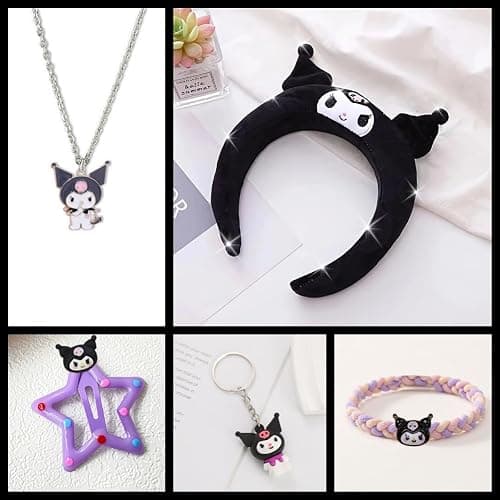 WINBBY 117Pcs Kawaii Cute Stuff Gifts Set Include Headband,Pouch, Hair Band, Hair Ties & Clips, Hairpin, Stickers, Necklace,Bracelet, Keychain(Black) thumbnail 5
