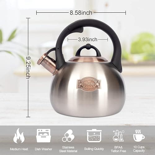 3.1 Quart Teal Whistling Tea Kettle for Stove Top, Food Grade Stainless Steel thumbnail 3