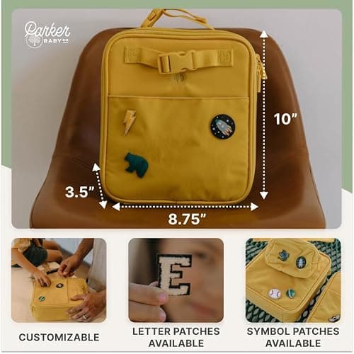 Parker Kids Insulated Waterproof Lunch Box for Children - Customizable Lunch Bag with Durable Hook and Loop Patches, Easy-Open Zippers, Water Bottle Buckle - Sunkissed thumbnail 3
