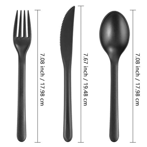 Supernal 180pcs Matte Black Reusable Plastic Utensils Silverware Set | Wheat Straw Reusable Cultery Flatware Set Dishwasher Safe (60 Forks, 60 Knives, 60 Spoons) for Party, Picnic & Everyday Use thumbnail 3