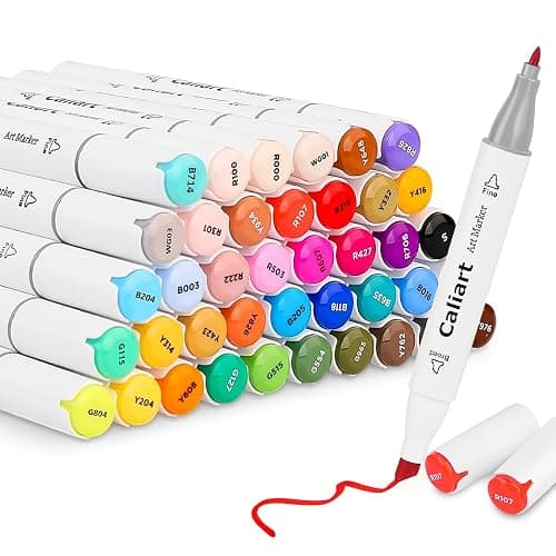 Caliart Art Markers, 41 Colors Alcohol Based Markers Pen Set Colored Dual Tip Fine & Chisel Permanent for Coloring Book Drawing Illustration Sketch, Christmas Gifts for Teen Girls Boys Kids Adults thumbnail 2