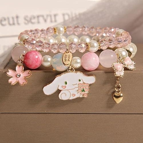 CJIAYUJEW Cute Bracelet Crystal Pearl Bracelets, Anime Elastic Stretch Crystal Bead Bracelet Lovely Cartoon Elastic Beaded Bracelets for Women thumbnail 6