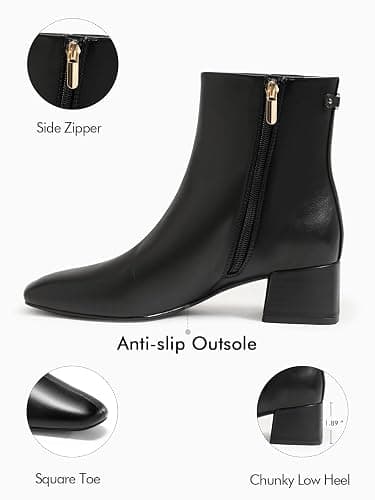Coutgo Womens Ankle Boots Chunky Low Heel Square Toe Booties Side Zipper Winter Dress Shoes thumbnail 4