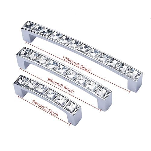 abcGoodefg Modern Decorated Crystal Glass Rhinestone Cabinet Handle Pulls Knobs, 5.3" Length (5" Hole Centers), Clear Silver, Zinc Alloy, 5-Pack thumbnail 3