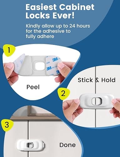 Cabinet Fridge Locks Baby Proofing, 6 Pack Child Proof Cabinet Refrigerator Locks, Baby Child Safety Frigerator Locks for Cabinets, with Strong Adhesive Pad for Draw Kitchen Oven (White, 6 Pack) thumbnail 7