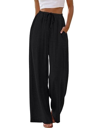 Sampeel Wide Leg Pants for Women Flowy Palazzo Drawstring Elastic Waist Trousers with Pockets Summer Beach Vacation Clothes thumbnail 2