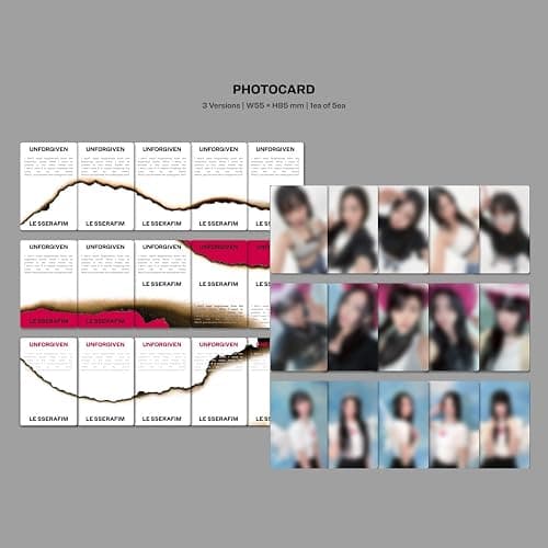 LE SSERAFIM - 1st Studio Album [UNFORGIVEN] (DUSTY AMBER Ver.) Outer Box + Booklet + CD + Photocard + Postcard + Heat Detecting Postcard + Sticker + Folding Poster + 2 Pin Badges + 4 Extra Photocards thumbnail 5