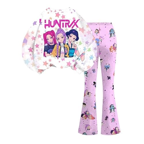 BTLYUIOAPE Demon Movie HUNTR/X T-shirt+Pants Print Outfits Set for Unisex Kids Cartoon Adventure Y2K Long Sleeve Costume thumbnail 4