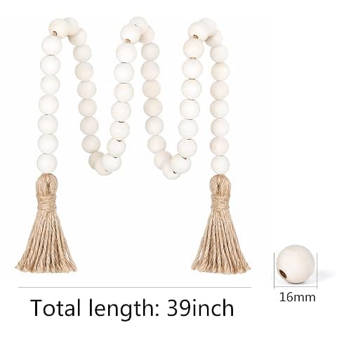 Meplait 39in Wood Bead Garland Farmhouse with Tassels,Versatile Prayer Beads Boho Chic Wall Hanging Home Decor(Natural) thumbnail 6