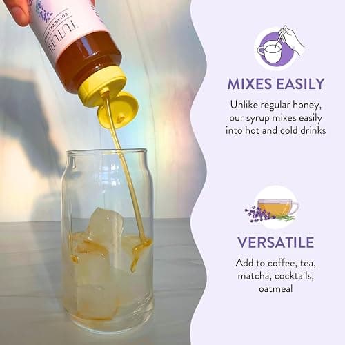 Lavender Honey Simple Syrup for Coffee, Cocktails, Tea, Matcha - Clean Simple Syrup with Real Lavender & Honey - 13.5 oz thumbnail 4