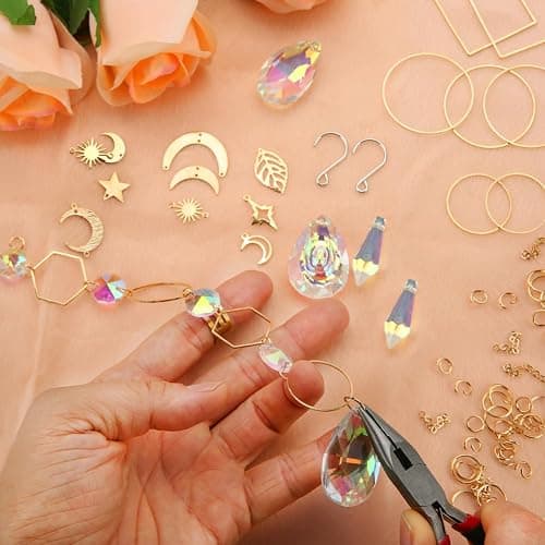 HYBEADS 200 pcs DIY Sun Catchers Making Kits Craft for Adults Crystal Suncatchers Supplies Stained Glass Window Hanging Prism Indoor Outdoor Garden Xmas Decor with Rainbow Maker Pendants Chains thumbnail 5