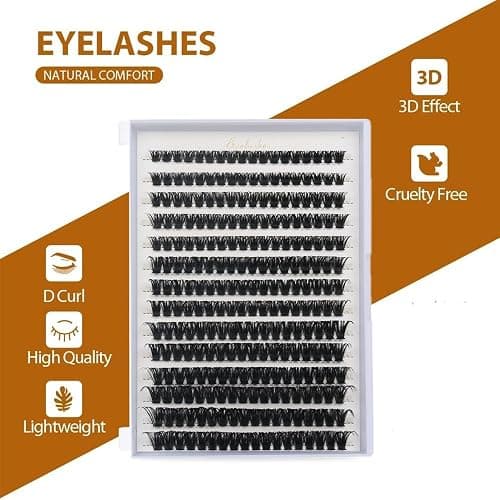 FANDIQ D Curl Cluster Lashes, Natural Fluffy Individual Eyelash Extensions 252PCS, 8-16mm Mix thumbnail 2