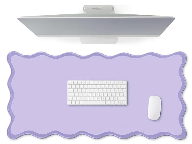 Hahafelt Scalloped Desk Mat Large Scalloped Piping Cute Desk Mat Aesthetic Preppy Table Pad Large Nonslip Pad with Edge Stitching Waterproof Gaming(Purple,31.5 x 15.75 Inches) - Image 1