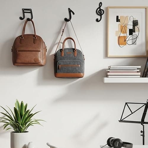 Otoolling 3 Pcs Musical Note Black Finish Cast Iron Hook Musical Note Wall Decorative Hooks with Screws for Music Room Home Kitchen Outdoor Garden Hanging Clothes Caps Bags thumbnail 7