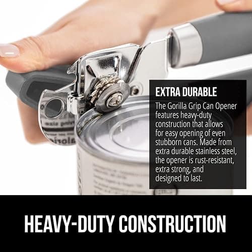 GORILLA GRIP Heavy Duty Stainless Steel Smooth Edge Manual Can Opener and Bottle Openers, Soft Comfortable Handle, Oversized Handheld Turn Knob, US Designed Multifunctional Kitchen Tool, Gray thumbnail 4