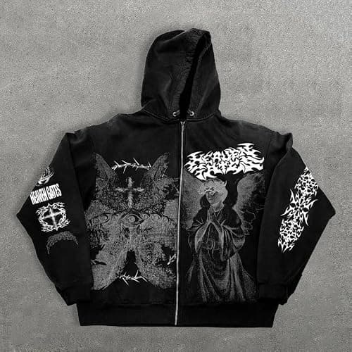 gsosougg Y2K Pattern Zipper Hoodie Street Trendy Sweatshirt Neutral Hip Hop Casual Graffiti Printed Jacket thumbnail 2