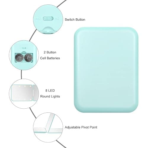 Kakuje Compact Mirror, 1X/3X Magnification LED Pocket Mirror with Nternal BIattery, Mini Mirror for Purse, Pocket,Travel and Present (Mint Green) - Mint Green thumbnail 4