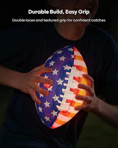 QPAU 9" Glow in The Dark Football (Size 3, 1 Pack), Light Up Youth Football with Pump & Batteries, Outdoor Toys & Games for Boys Girls, Birthday Gifts for Kids and Teens thumbnail 3