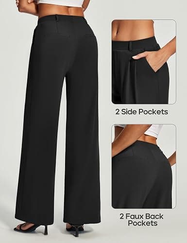 Heathyoga Womens Dress Pants Pull On Wide Leg Stretchy Work Pants Women Business Casual Outfits Slacks for Women Trousers thumbnail 2