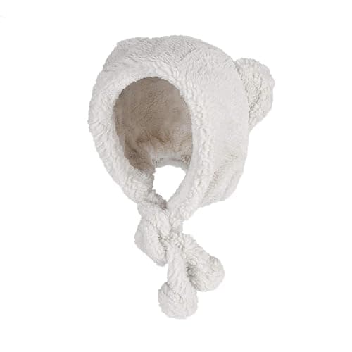 Cute Bear Ears Plush Sherpa Beanie Fuzzy Windproof Earflap Cap Warm Animal Hat with Ear Protection for Women Girls thumbnail 2
