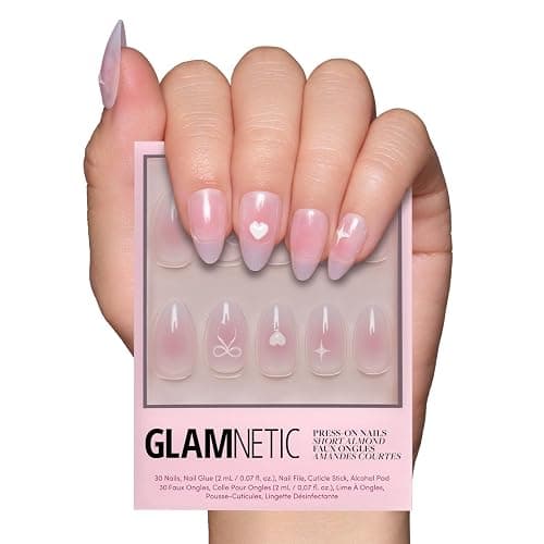 Glamnetic Press On Nails - Lovers Knot | Glossy, Semi-Transparent, Short Almond Nails, Salon Quality | 15 Sizes - 30 Nail Kit with Glue - Image 1
