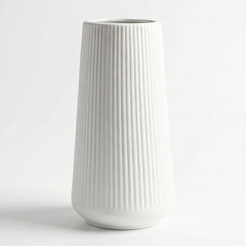 White Ceramic Vase, 8 Inch Flower Vases for Pampas Grass and Dried Flowers, Modern Vase for Living Room Table, Kitchen Shelf, Wedding Centerpiece Decor - Image 1