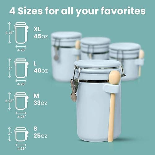 Home Intuition 4-Piece Ceramic Kitchen Canisters Set, Airtight Containers with Wooden Spoons Reusable Chalk Labels and Marker for Sugar, Coffee, Flour, Tea (Light Blue) thumbnail 6