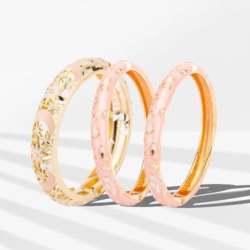 UJOY Womens Multi-colors Cloisonne Bracelet Gold Plated Flower Hollowed Enameled Hinged Cuff Bangles Jewelry Gift 88A10 thumbnail 7