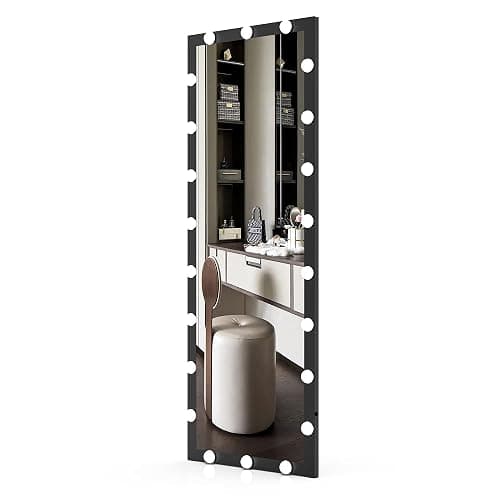 Full Length Mirror with Lights, 65" x 24" Led Standing Mirror, Wall Mounted and Floor Standing Bulbs, Wall Mounted for Bedroom,Dimming&3 Color Modes (Black) thumbnail 5