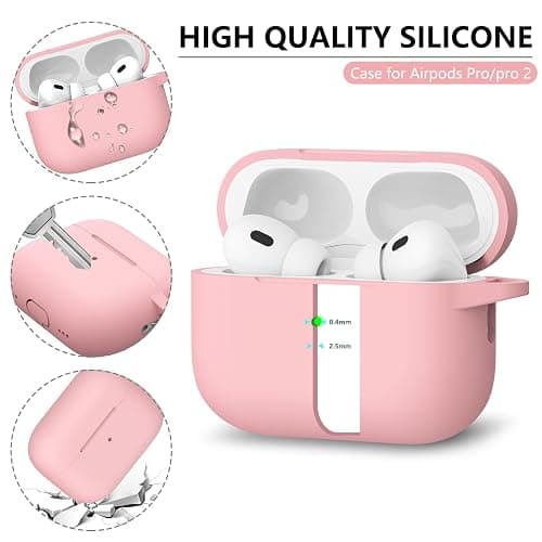 Ljusmicker for AirPods Pro Case Cover with Cleaner Kit,Soft Silicone Protective Case for Apple AirPods Pro 2nd/1st Generation Case for Women Men,AirPod Pro Case Accessories with Keychain-Pink thumbnail 4