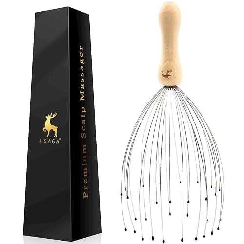 USAGA 32 Fingers Head Massager Head Scratcher Scalp Massager Wood Handle | for Head Massage and Body Relaxation - Image 1