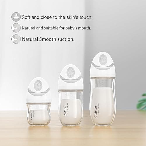 Gulicola Natural Glass Baby Bottles Set 4 Pack, Newborn Boy Breastfeeding Bottles with Slow Flow Nipples, 0 Months+, 3 oz & 5 oz - Black/White thumbnail 7