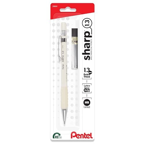 Pentel Sharp 1.3 Mechanical Pencil, (1.3mm), Extra Thick Line, Includes Refill Lead, Writing/Office/Test-Taking Pencil, Pastel Off-White Barrel (AM13LBPW) - Image 1