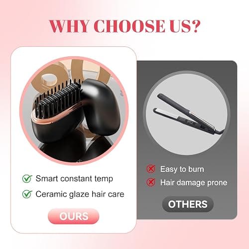 Mini Hair Straightener Portable 2026 Cordless Curling Iron Small Flat Steam Hair Straightener Brush Travel Hot Styling Tools for Women Wireless Tiny Ceramic Hairdressing Comb Size thumbnail 6
