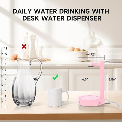Mottinhill Desktop Water Dispenser for 5 Gallon Bottle, Desktop Portable Countertop Electric Water Pump with Fast USB-C Charging for Home, Office, Desk, Bedside & Outdoor Use (Pink) thumbnail 2