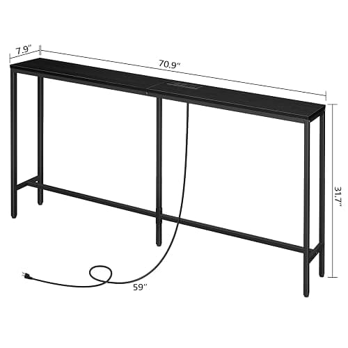 MAHANCRIS 70.9'' Console Table with Power Outlet, Narrow Sofa Table, Industrial Entryway Table with USB Ports, Behind Couch for Entryway, Hallway, Foyer, Living Room, Black CTHB18E01 thumbnail 3