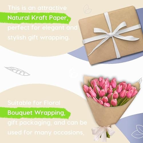 SMART&CASUAL Brown Wrapping Paper Roll 17.8"×1,200"(100') Kraft Paper for Craft Gift Bulletin Board Banner Bouquet Flower Table Covering Packing Shipping Moving 70GSM 50LB(Brown, 17.8" x 1,200") thumbnail 4