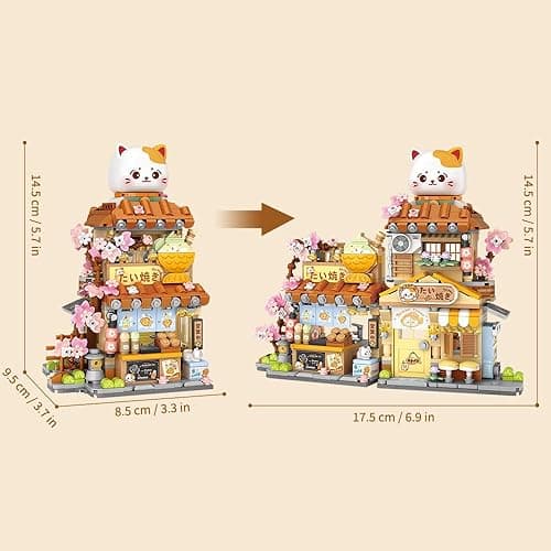 Lucky Cat Building Set,Openable Taiyaki Shop 923PCS Mini Brick Building Toy for Boys Girls Age 8+ - Orange thumbnail 5