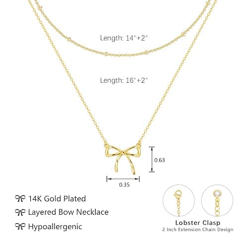 OGD Gold Necklace for Women, Bow Necklace 14K Layered Gold Necklace Dainty Bow Pendant Choker Necklace Trendy Bow Necklace Gold Chain Necklaces for Women Jewelry Gift thumbnail 5