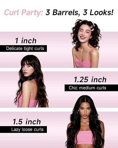 3 in 1 Automatic Curling Iron, Hair Curlers with 3 Curling Barrels (1" - 1.25" - 1.5"), Rotating Curling Iron with 3 Temp, 2-Way Rotation, 10S Fast Heating, Anti-Scald, Dual Voltage, Pink thumbnail 2
