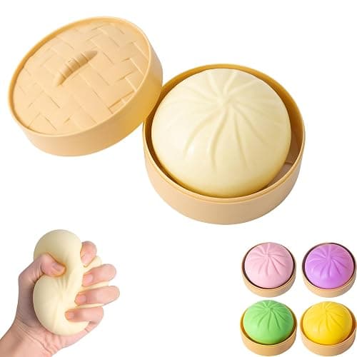 Dumpling Squishy, Mystery Squishy Dumpling Box, Fidget Toys Adults & Teens, Easter Basket Stuffers, Stocking Stuffers, Sensory Stress Ball Squeeze Toys for Stress Relief (White) - Image 1